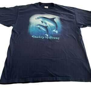 VTG 90s Dolphin Graphic T-Shirt Blue size XL Made in USA